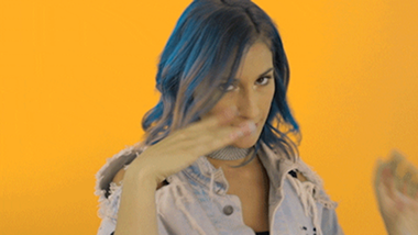 Woman with ocean blue hair