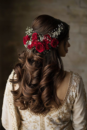 Hairstyle with floral accessories