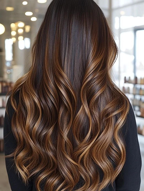 Woman with golden caramel balayage