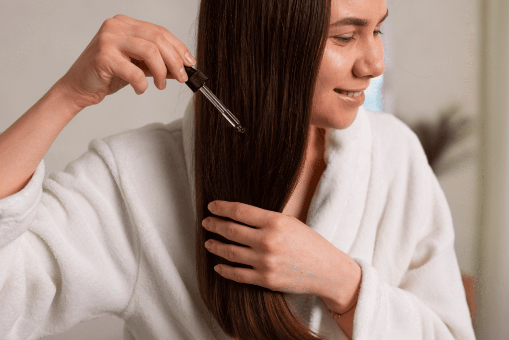 Keratin hair treatment session at a salon
