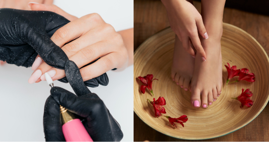 Nail technician doing manicure and pedicure in Banaswadi for clean, healthy nails